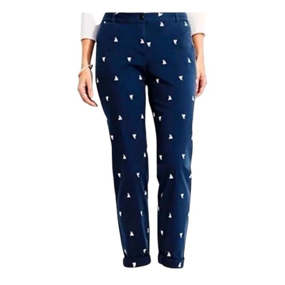 NWT Talbots The Weekend Chino Navy Sailboat Embossed Pants Sz 16 Nautical Beach